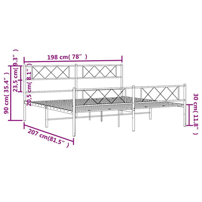 Metal Bed Frame without Mattress with Footboard Black 193x203cm