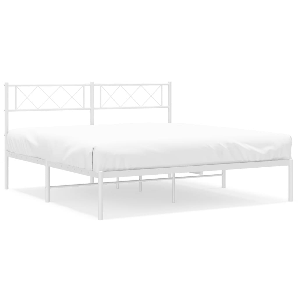 Metal Bed Frame without Mattress with Headboard White 140x200cm