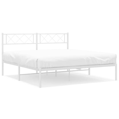 Metal Bed Frame without Mattress with Headboard White 140x200cm