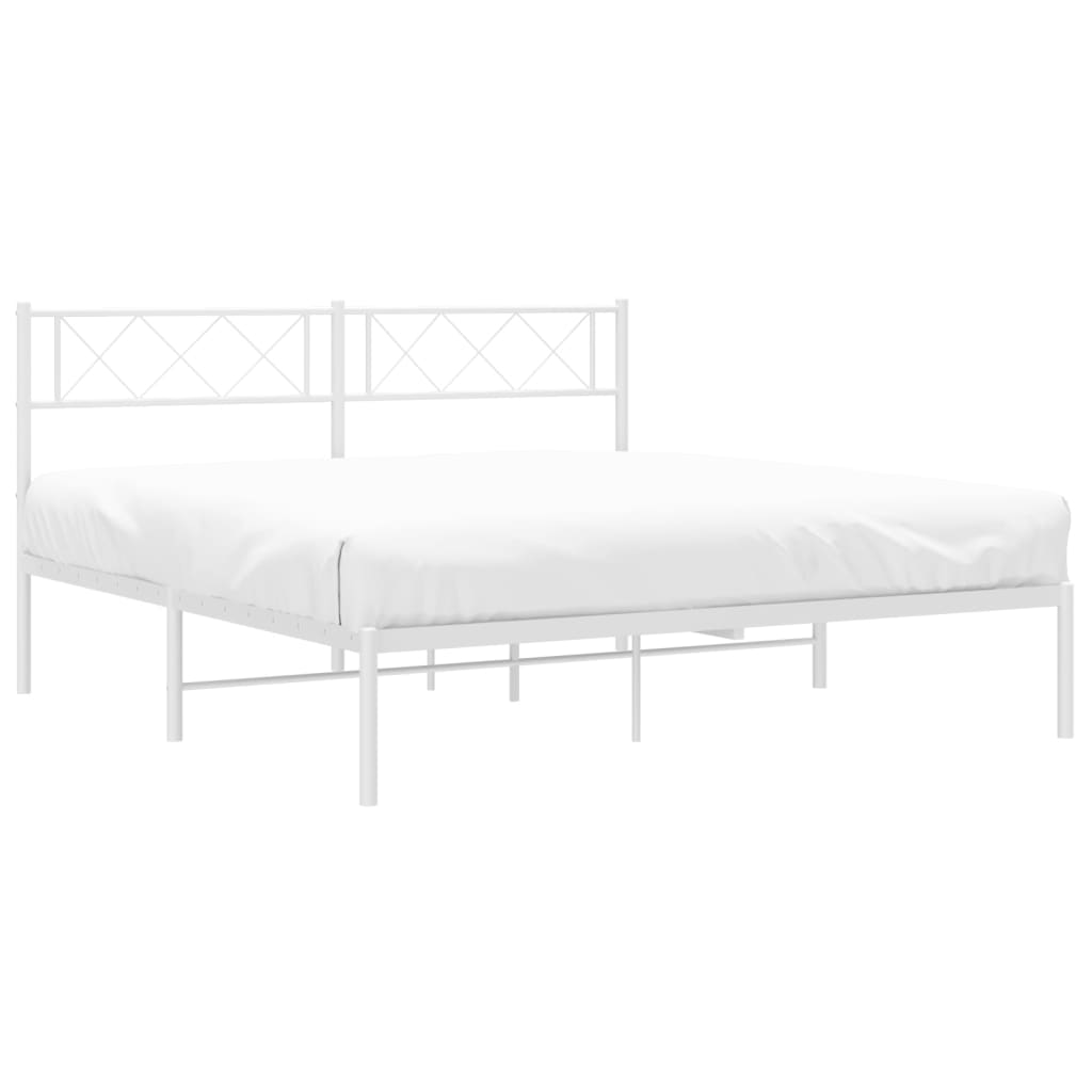 Metal Bed Frame without Mattress with Headboard White 140x200cm