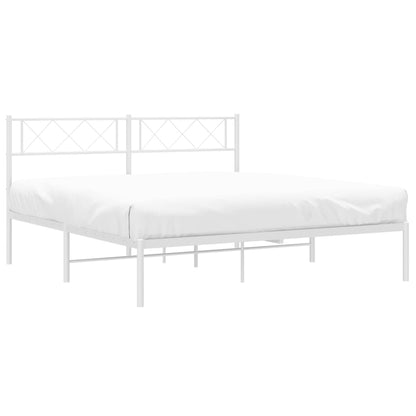 Metal Bed Frame without Mattress with Headboard White 140x200cm