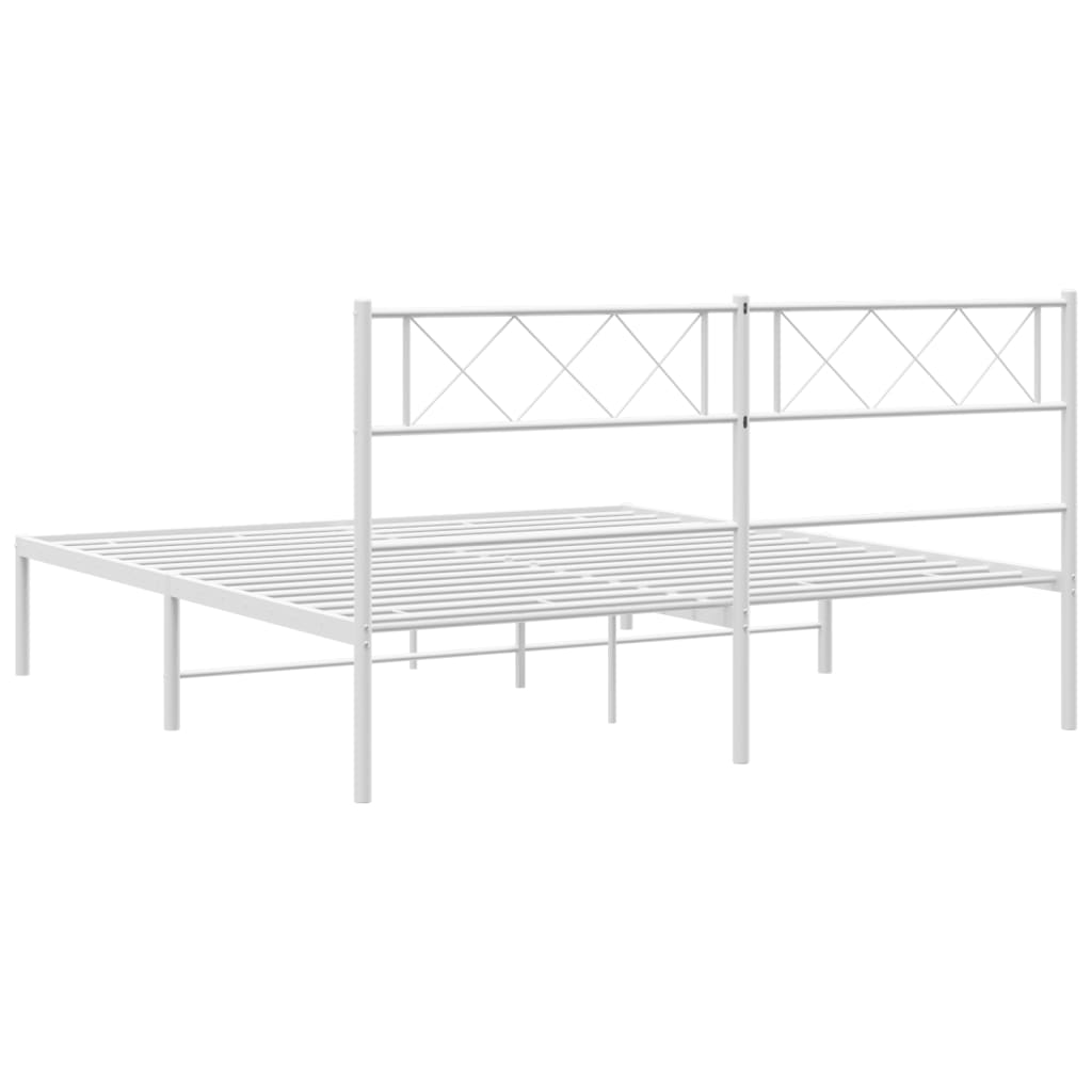 Metal Bed Frame without Mattress with Headboard White 140x200cm