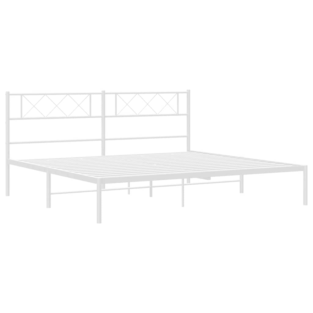 Metal Bed Frame without Mattress with Headboard White 183x213cm