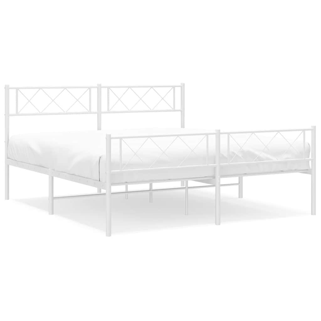 Metal Bed Frame without Mattress with Footboard White 135x190cm