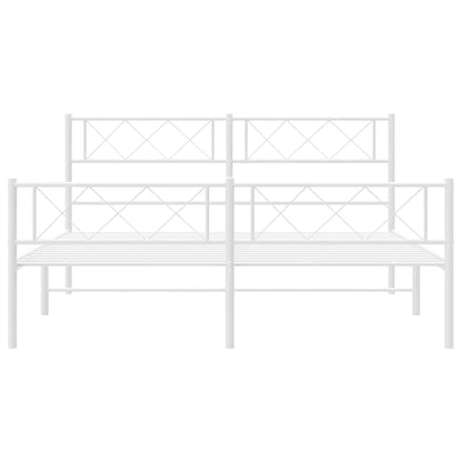 Metal Bed Frame without Mattress with Footboard White 135x190cm