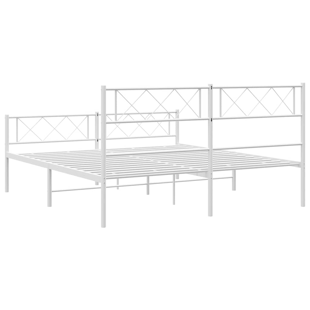 Metal Bed Frame without Mattress with Footboard White 135x190cm