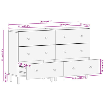 Side Cabinets 2 pcs Black 60x33x75 cm Solid Wood Mango