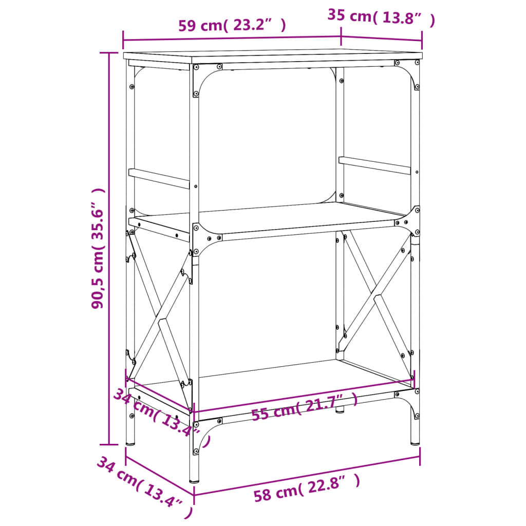 Bookcase 3-Tier Sonoma Oak 59x35x90.5 cm Engineered Wood