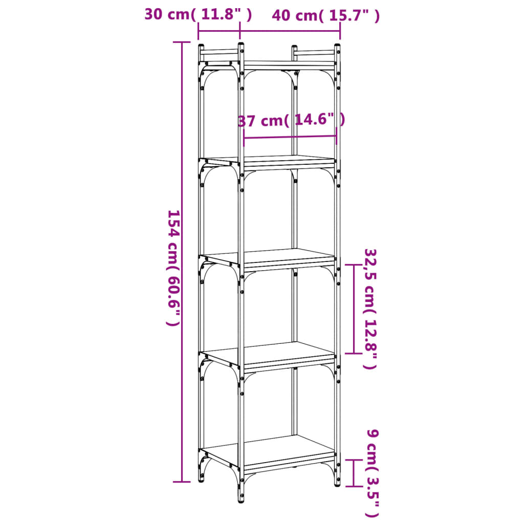 Bookcase 5-Tier Sonoma Oak 40x30x154 cm Engineered Wood