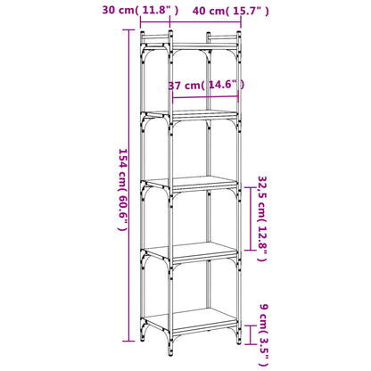 Bookcase 5-Tier Sonoma Oak 40x30x154 cm Engineered Wood