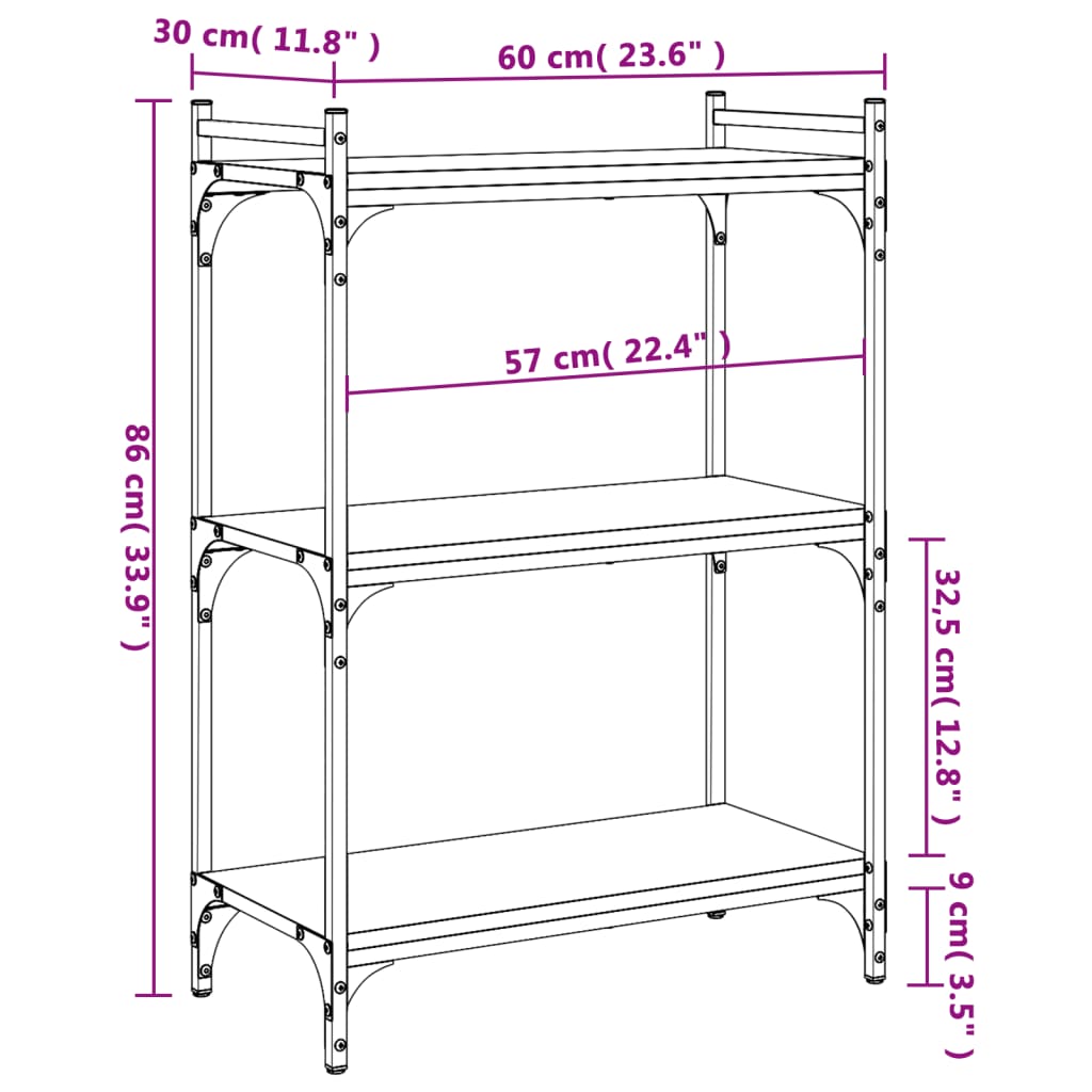 Bookcase 3-Tier Black 60x30x86 cm Engineered Wood