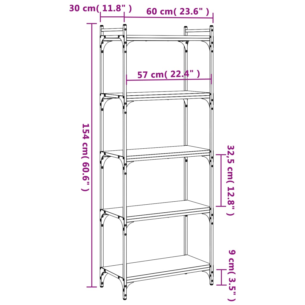 Bookcase 5-Tier Smoked Oak 60x30x154 cm Engineered Wood