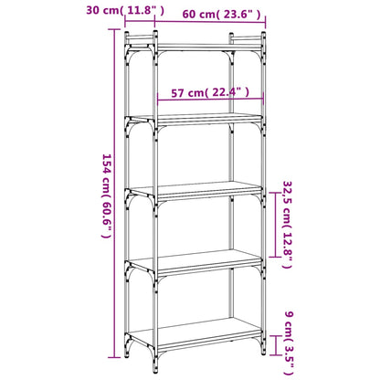 Bookcase 5-Tier Smoked Oak 60x30x154 cm Engineered Wood