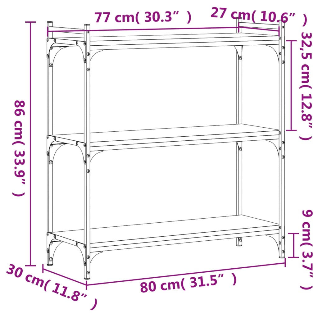 Bookcase 3-Tier Smoked Oak 80x30x86 cm Engineered Wood