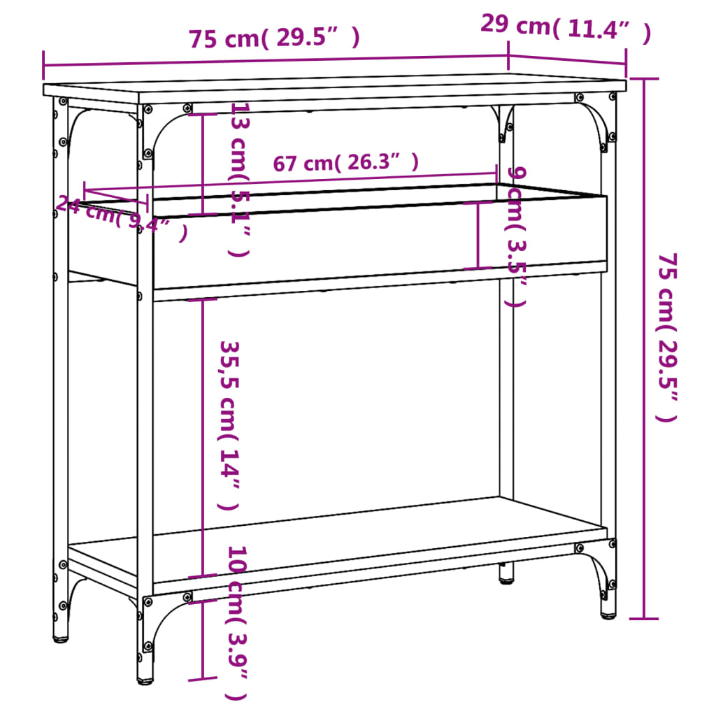 Console Table with Shelf Black 75x29x75cm Engineered Wood