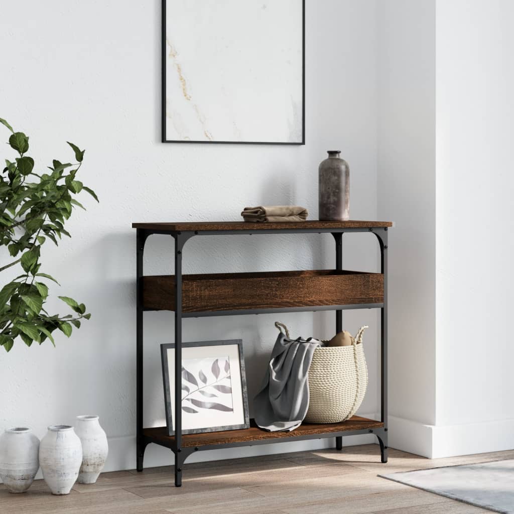 Console Table with Shelf Brown Oak 75x29x75cm Engineered Wood