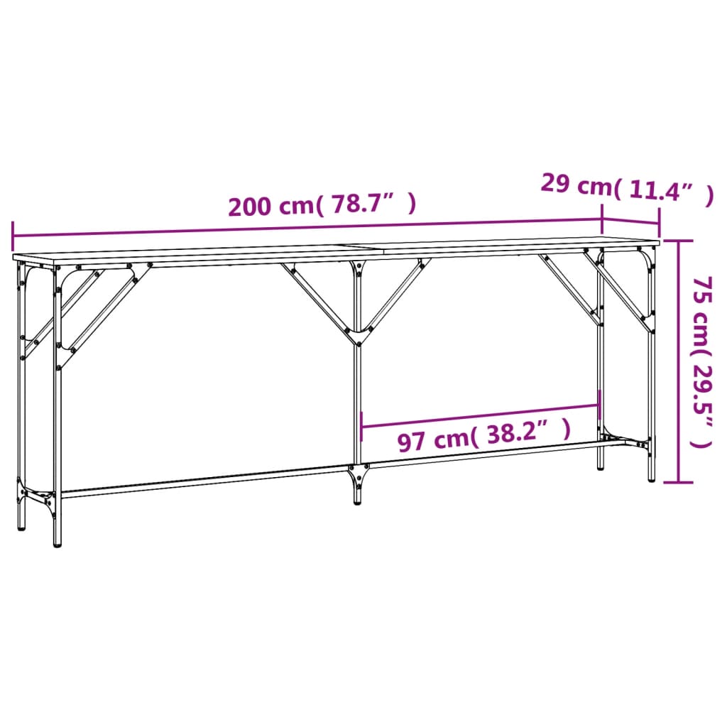 Console Table Grey Sonoma 200x29x75 cm Engineered Wood