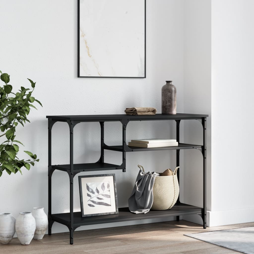 Console Table with Shelves Black 100x35x75 cm