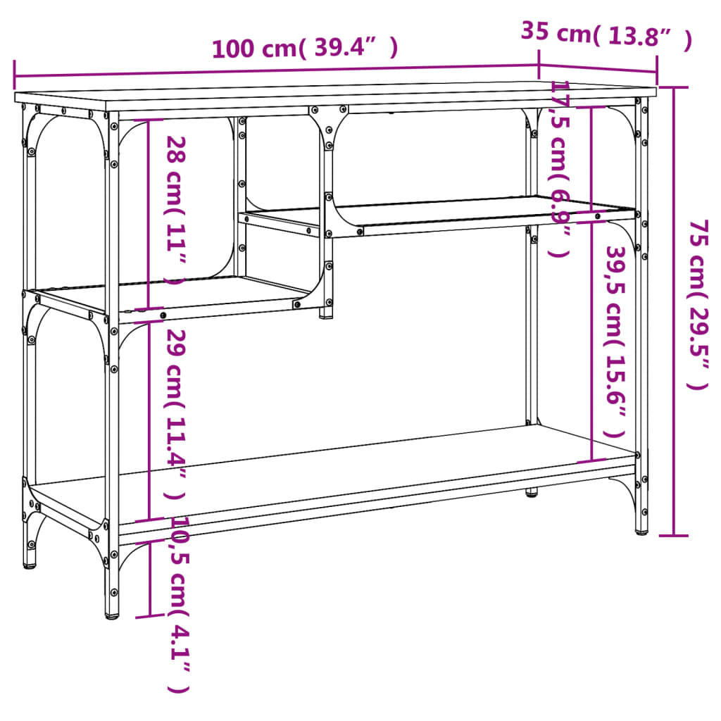 Console Table with Shelves Black 100x35x75 cm