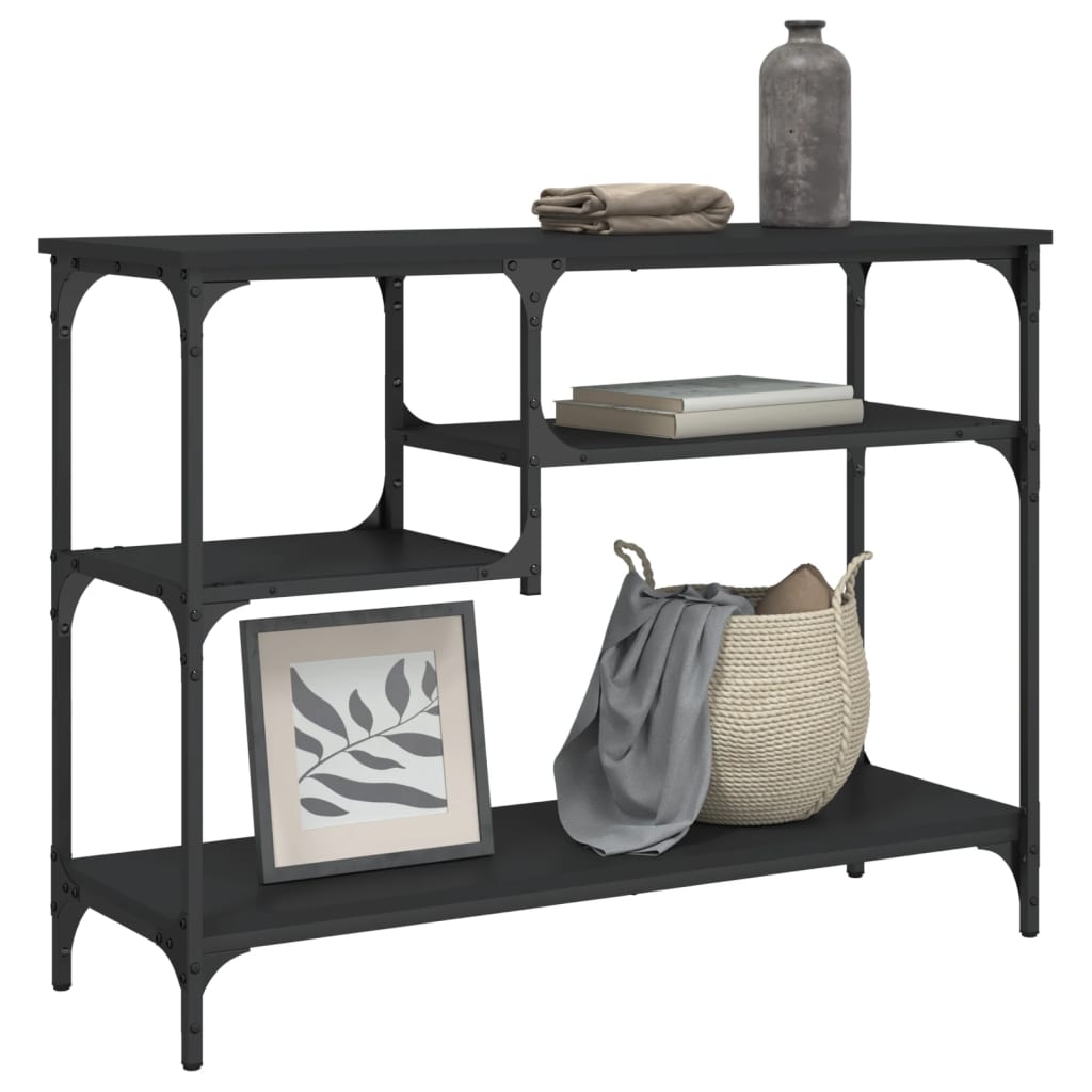 Console Table with Shelves Black 100x35x75 cm