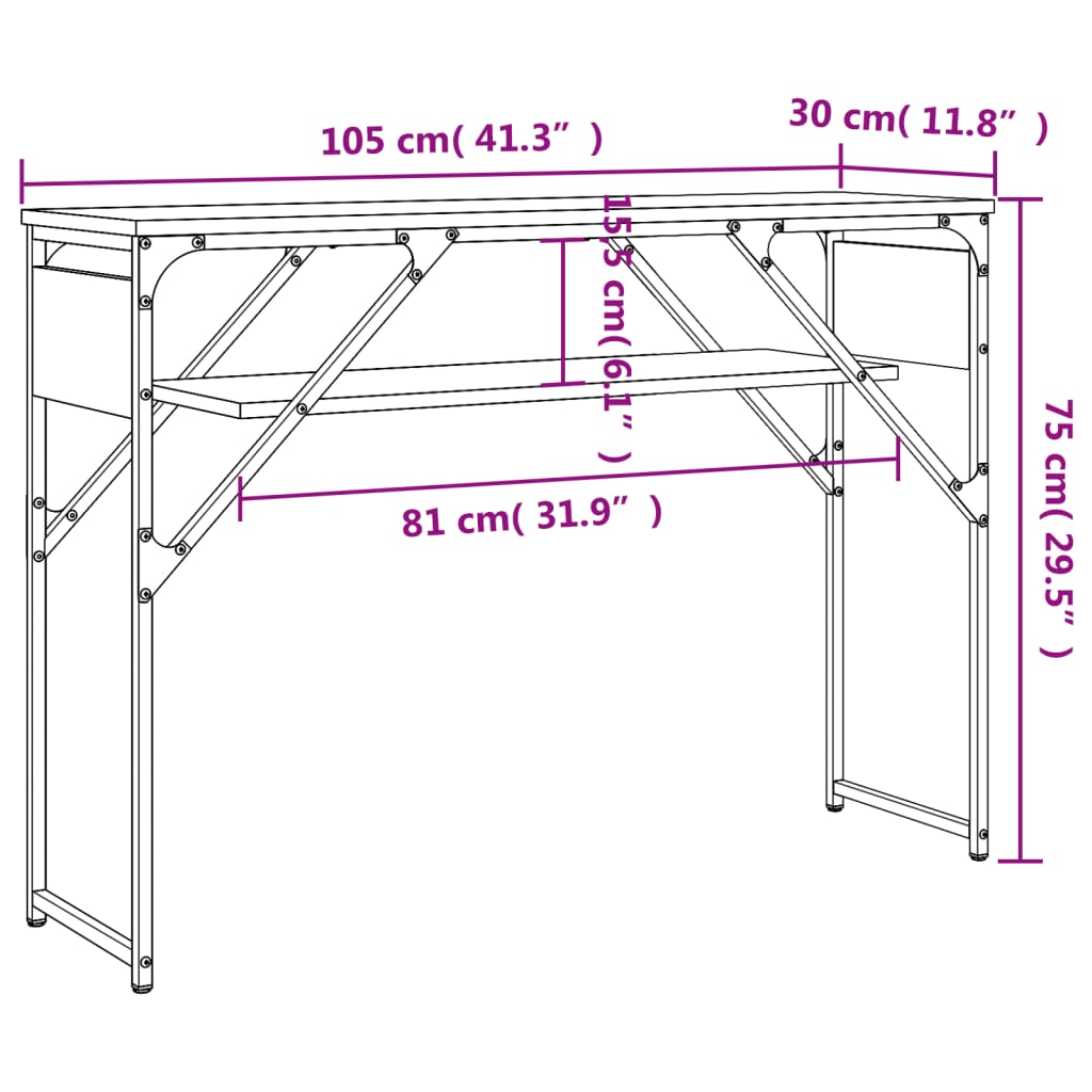 Console Table with Shelf Grey Sonoma 105x30x75cm Engineered Wood