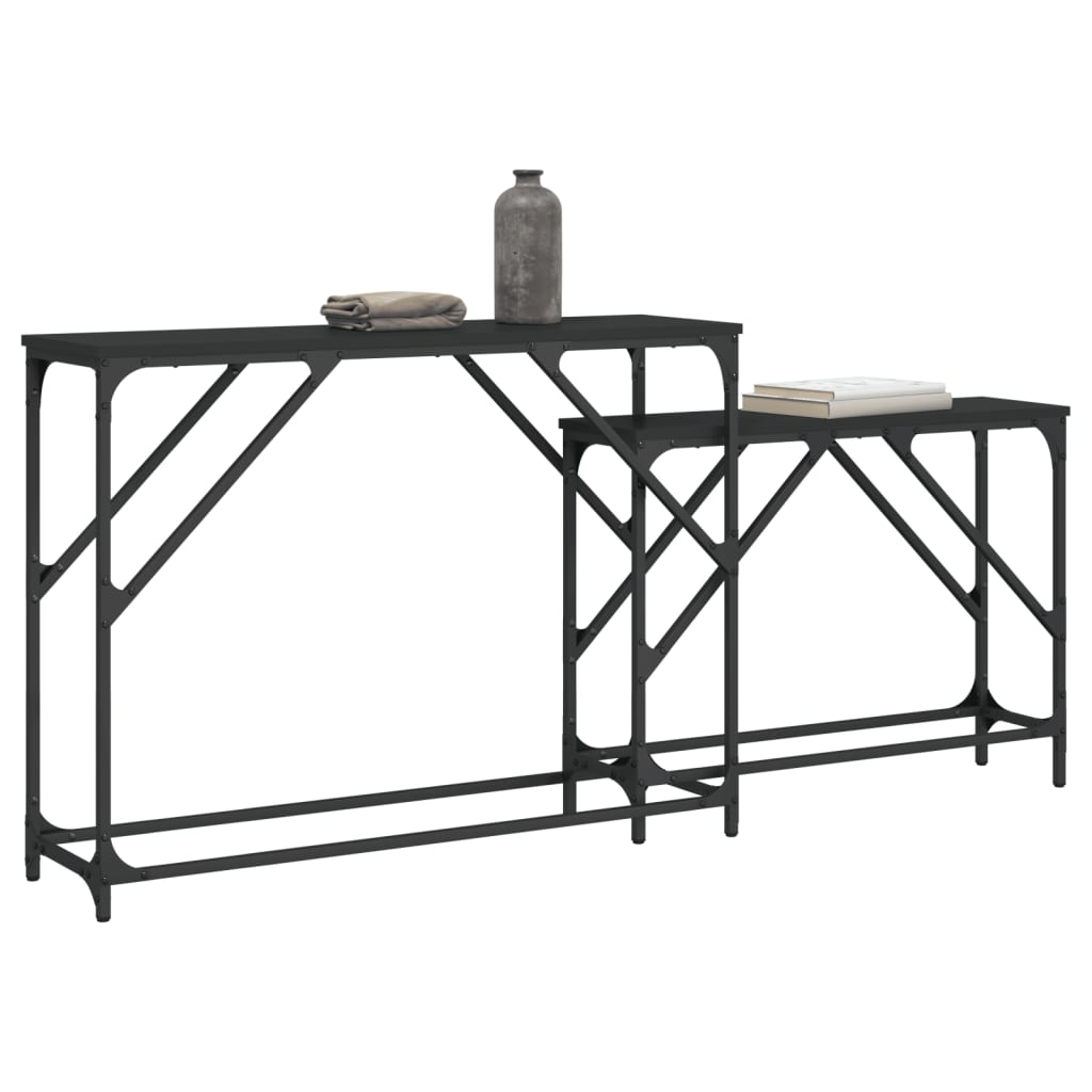 Nesting Console Tables 2 pcs Black Engineered Wood