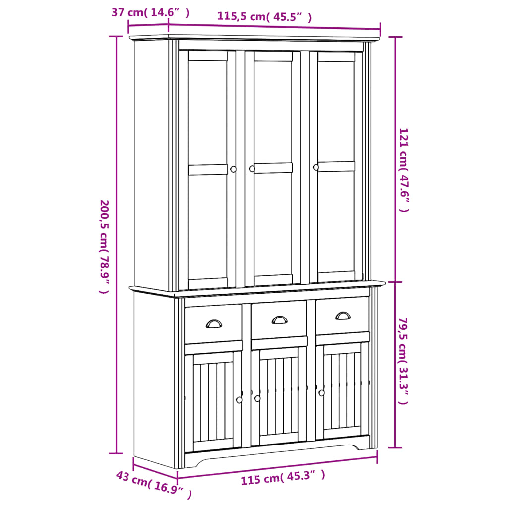 Highborad "BODO" White and Brown 115.5x43x200.5cm Solid Wood Pine