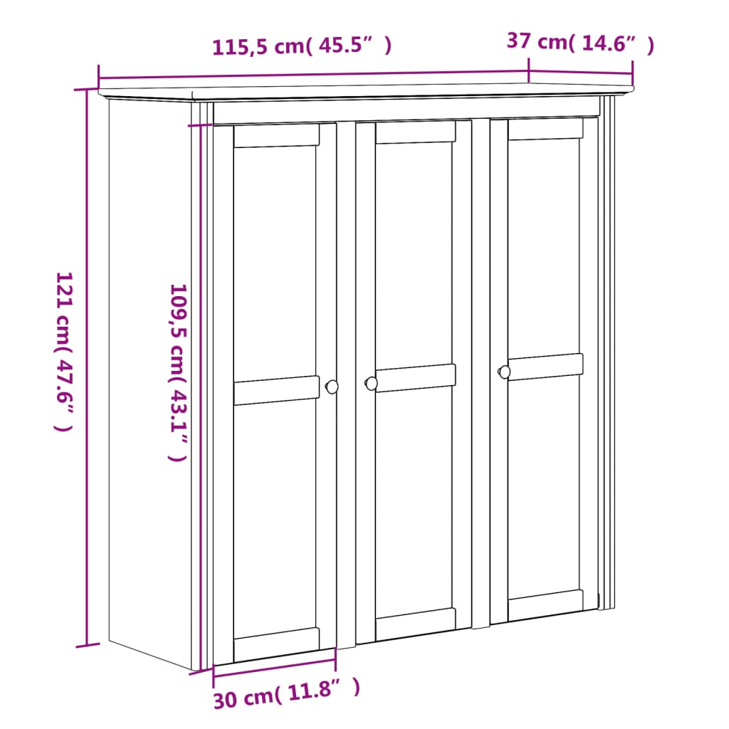 Highborad "BODO" White and Brown 115.5x43x200.5cm Solid Wood Pine