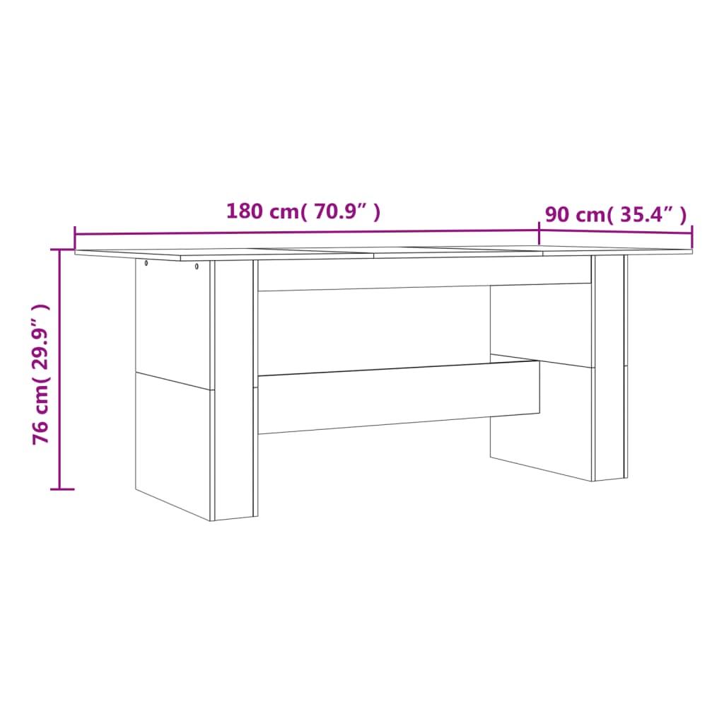 Dining Table Smoked Oak 180x90x76 cm Engineered Wood