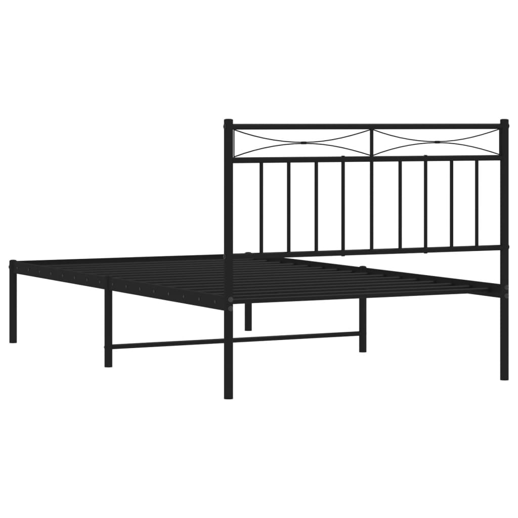 Metal Bed Frame without Mattress with Headboard Black 107x203cm