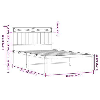Metal Bed Frame without Mattress with Headboard Black 107x203cm