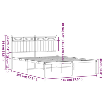 Metal Bed Frame without Mattress with Headboard Black 140x190cm