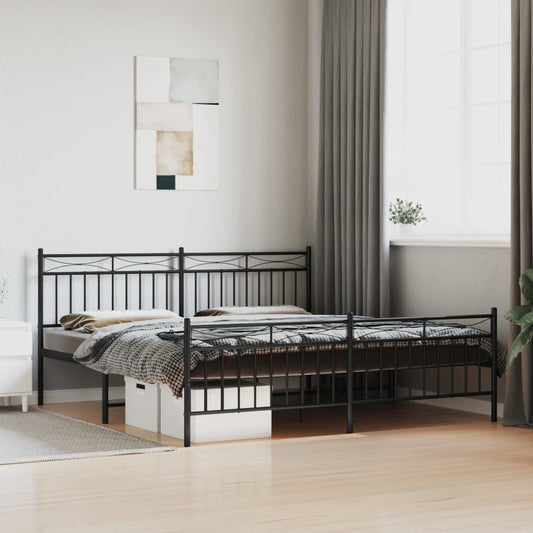 Metal Bed Frame without Mattress with Footboard Black 183x213cm