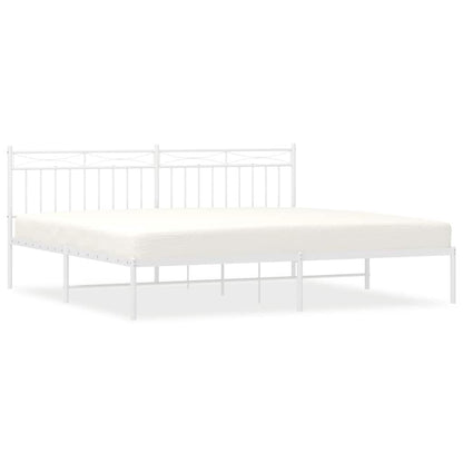 Metal Bed Frame without Mattress with Headboard White 193x203cm