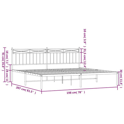 Metal Bed Frame without Mattress with Headboard White 193x203cm