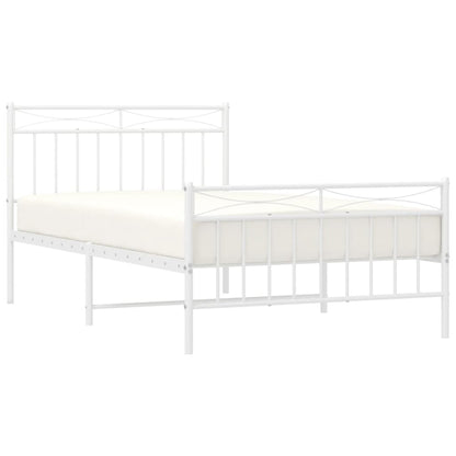 Metal Bed Frame without Mattress with Footboard White 107x203cm