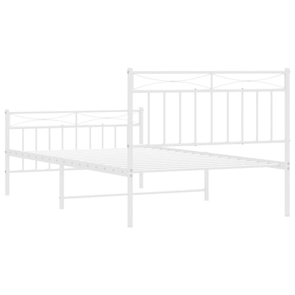 Metal Bed Frame without Mattress with Footboard White 107x203cm