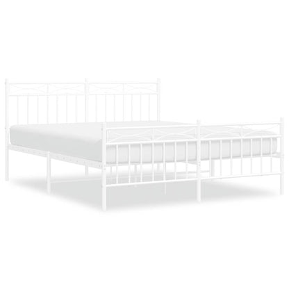 Metal Bed Frame without Mattress with Footboard White 150x200cm