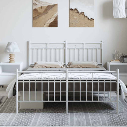Metal Bed Frame without Mattress with Footboard White 150x200cm