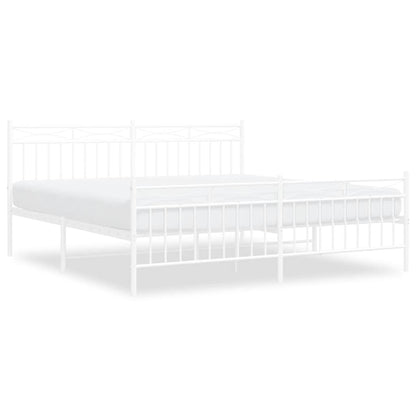 Metal Bed Frame without Mattress with Footboard White 183x213cm
