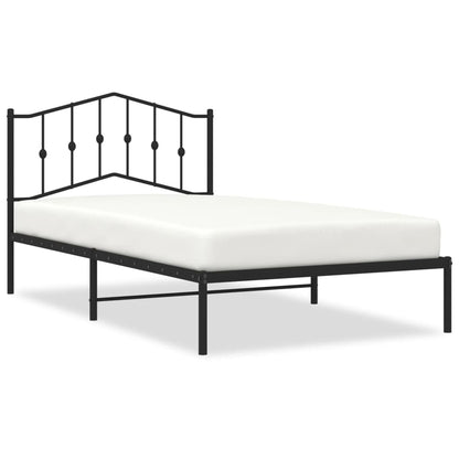 Metal Bed Frame without Mattress with Headboard Black 107x203cm