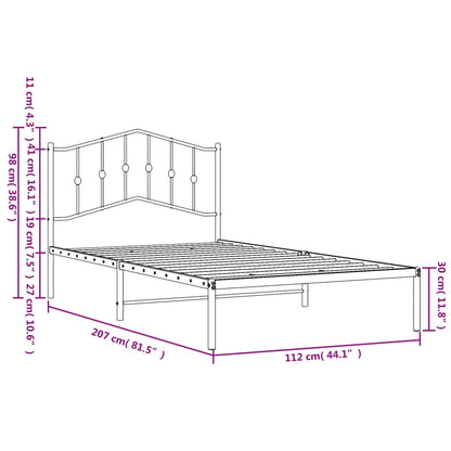 Metal Bed Frame without Mattress with Headboard Black 107x203cm