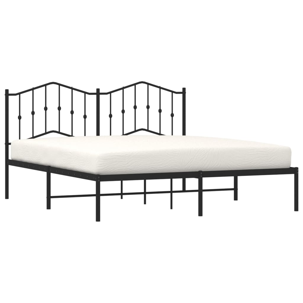 Metal Bed Frame without Mattress with Headboard Black 183x213cm