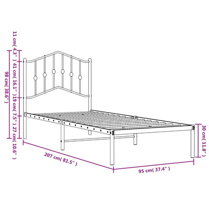 Metal Bed Frame without Mattress with Headboard White 90x200cm