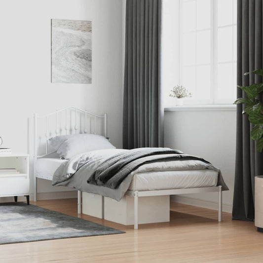 Metal Bed Frame without Mattress with Headboard White 90x200cm