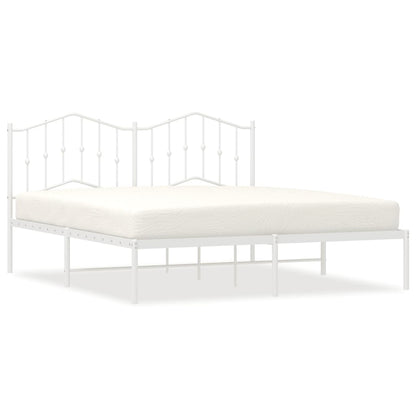 Metal Bed Frame without Mattress with Headboard White 183x213cm