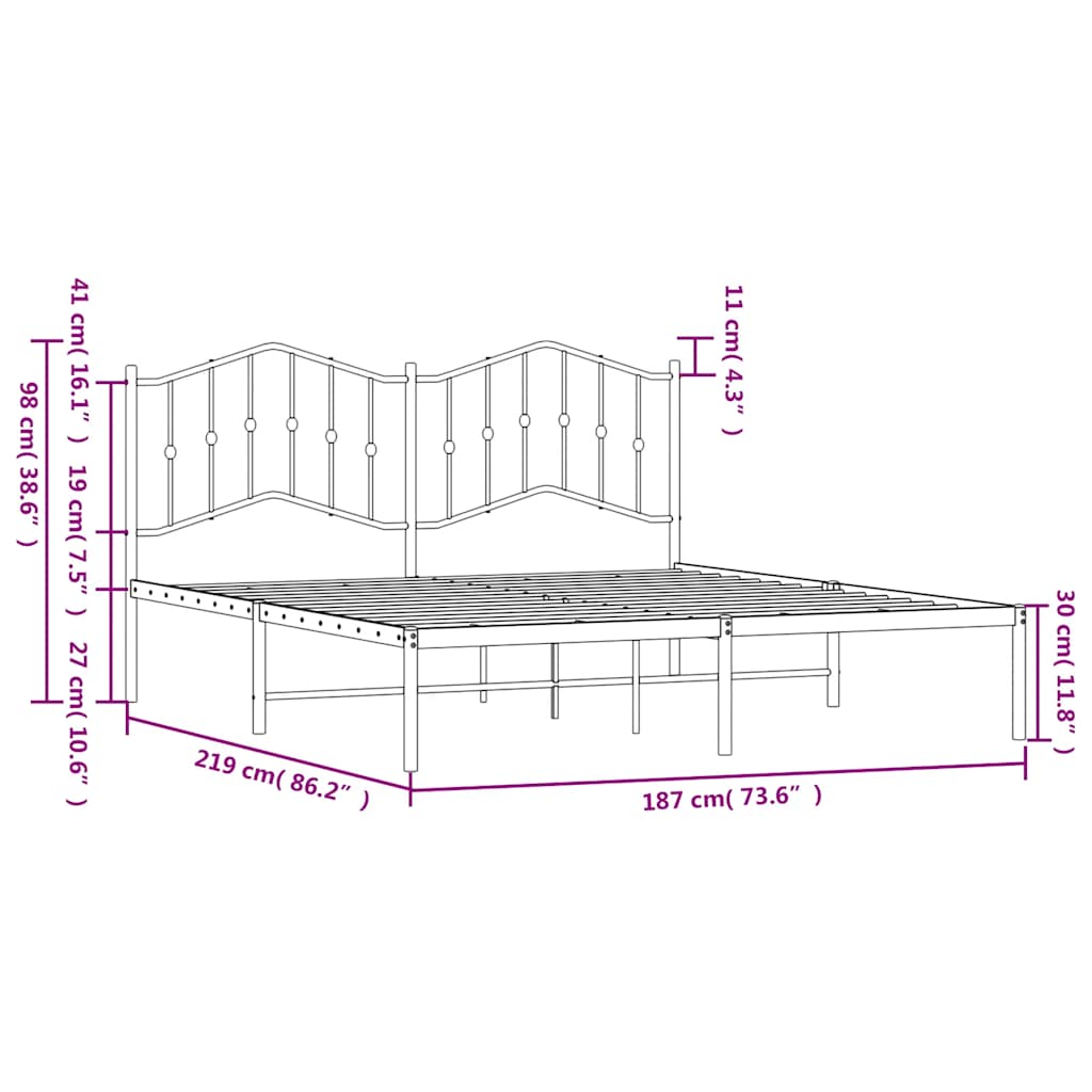 Metal Bed Frame without Mattress with Headboard White 183x213cm