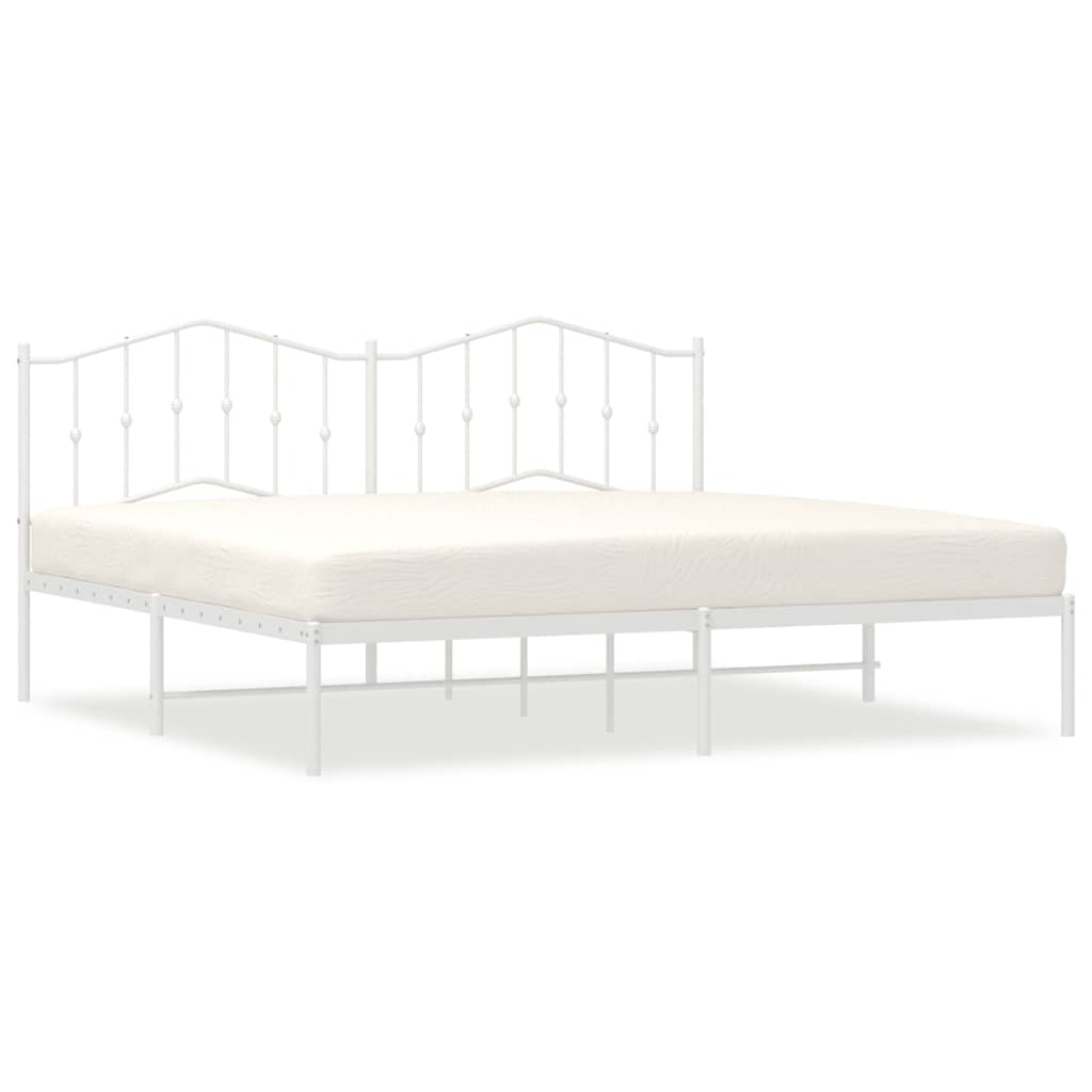 Metal Bed Frame without Mattress with Headboard White 193x203cm