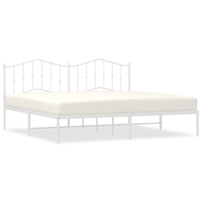 Metal Bed Frame without Mattress with Headboard White 193x203cm