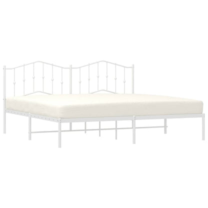 Metal Bed Frame without Mattress with Headboard White 193x203cm